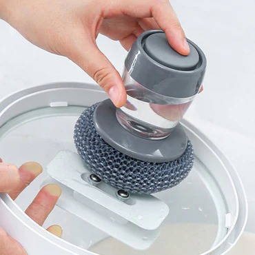 Kitchen Soap Dispensing Palm Brush Automatic Filling Dish Scrubber with PET Bristles Non-Scratch Cleaning Brush for Pots, Pans, and Sinks - Image 3