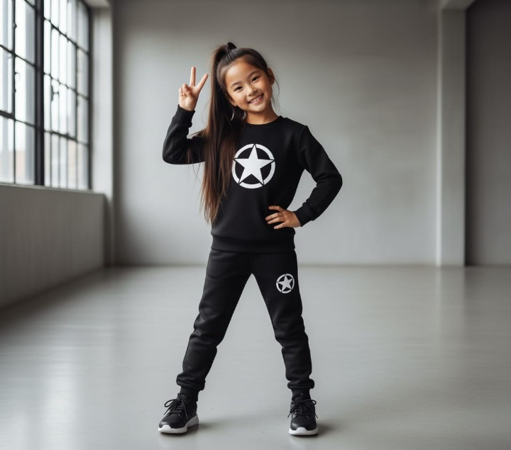 Kids Star Printed Black & Black Tracksuit Set - Image 3