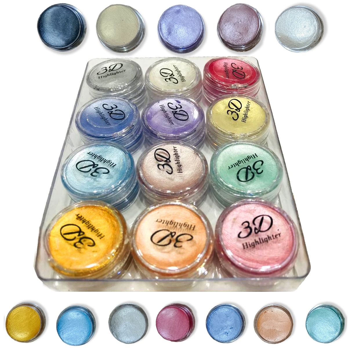 Professional 3D Highlighter 12 Color Palette Trendy Creamy Shimmer Kit With Pressed Powder Shades Shiny Makeup Cosmetic Palette Box For Radiant Glow - Image 3