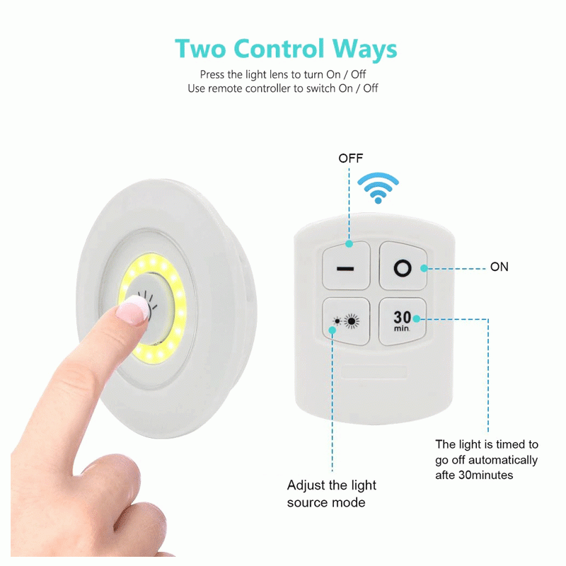 Pack of 3 LED Remote Control Lights Tap Lights with Self Adhesive for Cabinet, Wardrobe & Kitchen (Cell Operated) - Image 4
