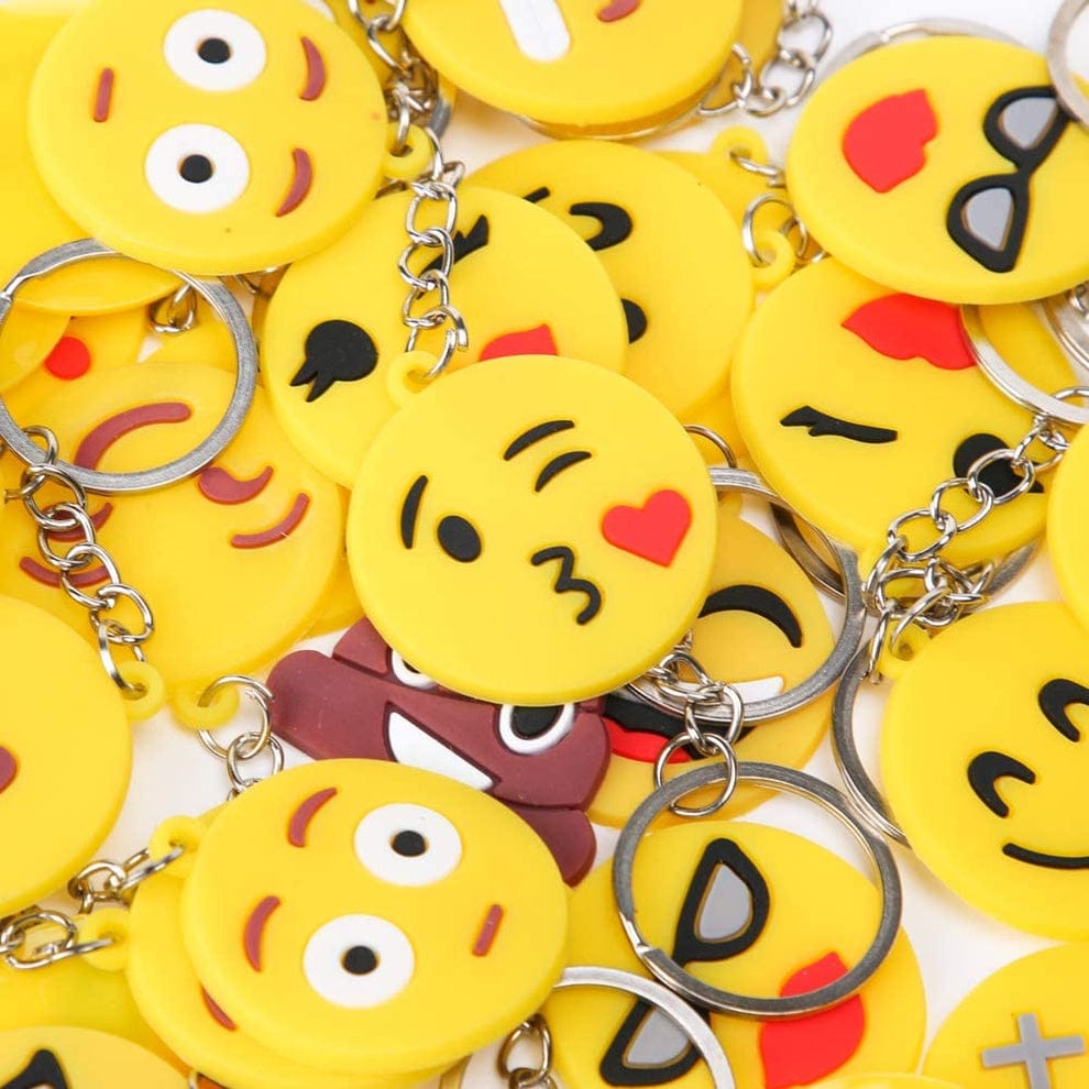Pack of 3 Assorted Round Emoji Reaction Keychains Plastic Smiley Face Charms (Random Designs) - Image 5