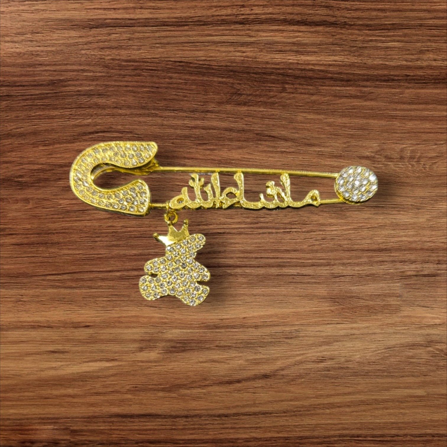 Mashallah Safety Pin with Rhinestone Bear Charm Islamic Baby Gift & Protection Accessory - Image 2
