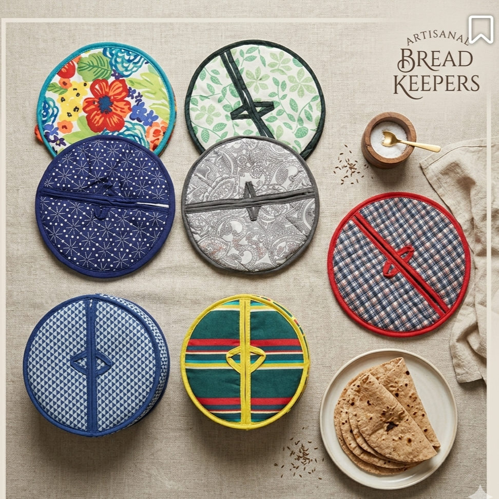 Roti Chapati Cotton Cover Bag With Round Zip Opening Keeps Rotis Fresh And Warm ( Random Design And Colour ) - Image 2