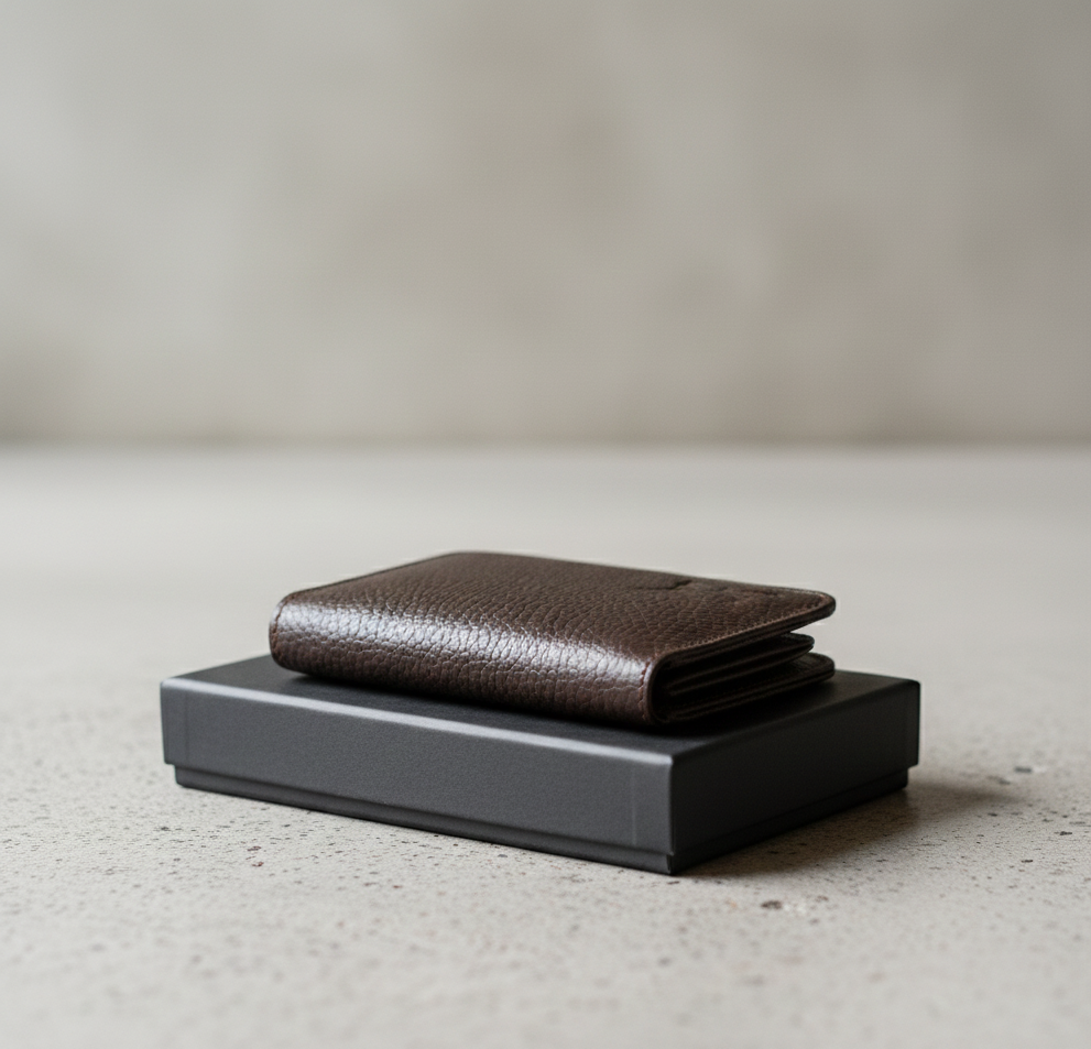 Unisex Slim Cow Leather Wallet Brown | Minimalist Bifold Card & Cash Holder