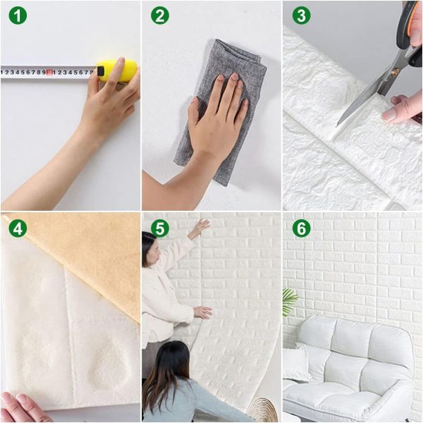 3D Wall Sticker White Brick Sheet Waterproof Self Adhesive Wallpaper For Bedroom, Living Room, And Home Décor Size (2x2.5FT) - Image 2