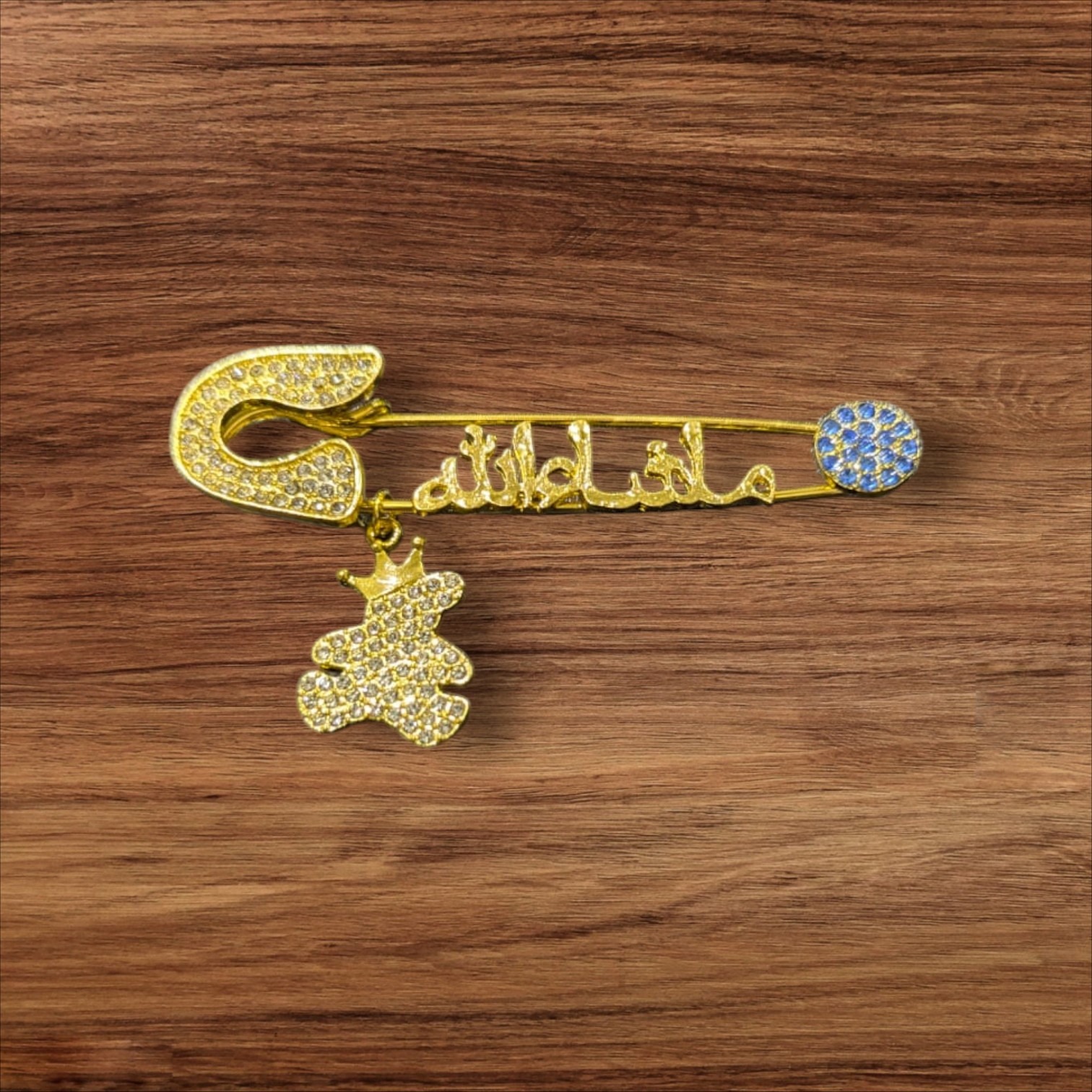 Mashallah Safety Pin with Rhinestone Bear Charm Islamic Baby Gift & Protection Accessory - Image 3