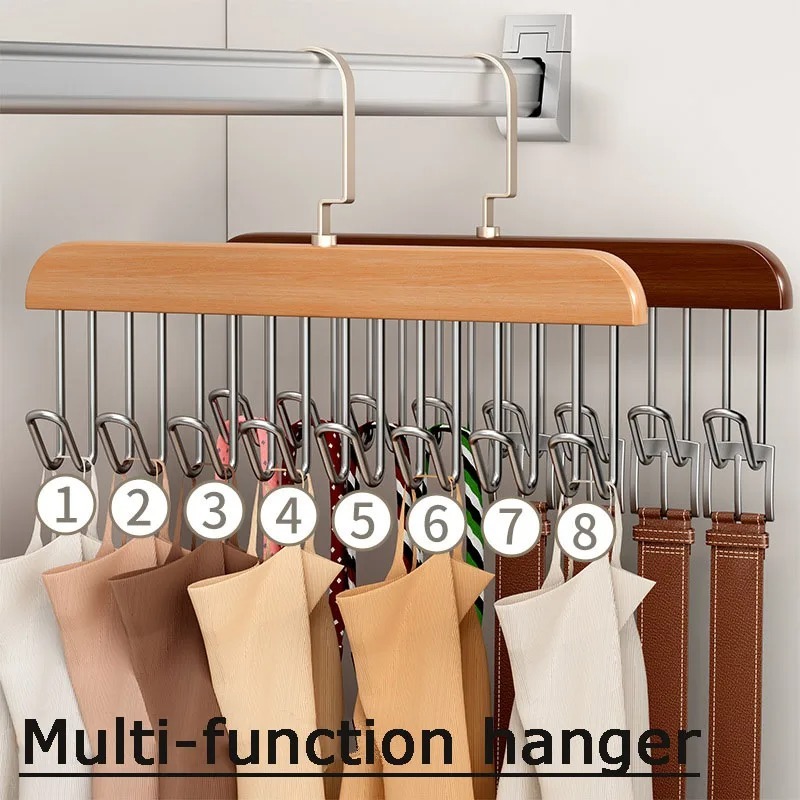 8 Hooks Multi-function Wooden Caps, Belts, Tie Hanger Strong No Trace Storage Rack - Image 3