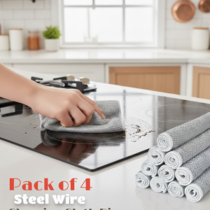 Pack of 4 Kitchen Steel Mesh Wire DishWasher Cleaning Cloth Durable Dishwashing Scrubber Pads for Utensils, Pots, Pans & Daily Kitchen Cleaning