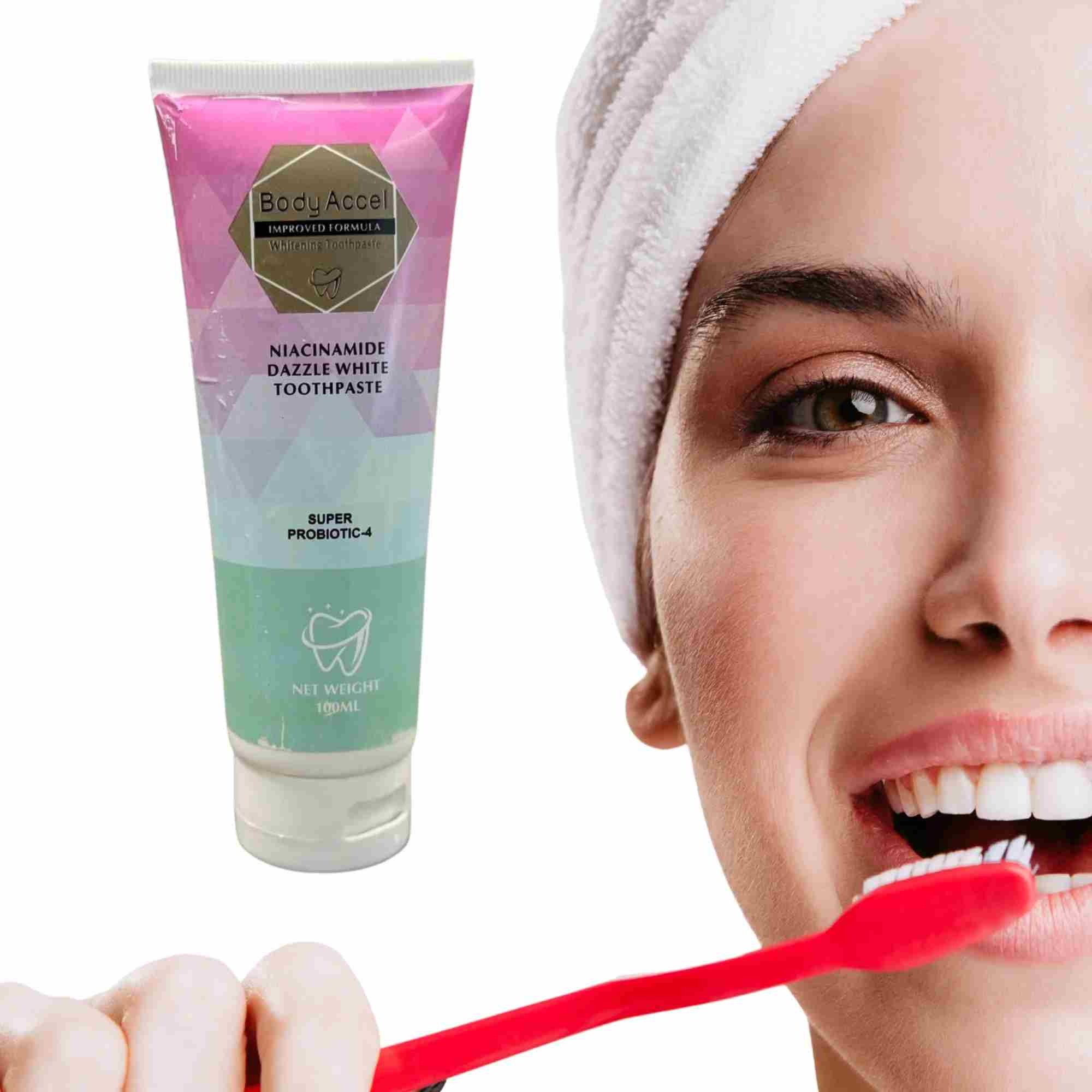 Body Accel Niacinamide Whitening Toothpaste 100ml Advanced Stain Removal with Probiotics for Bright Smile & Fresh Breath - Image 3