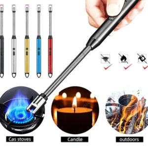 360° Outdoor Kitchen Lighter  USB Rechargeable Electronic Arc Lighter with Flexible Neck, Safety Lock, Windproof & Eco-Friendly Design (Random Colors)
