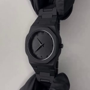 Black Minimalist Analog Wrist Aura Watch With Stainless Steel Strap And Butterfly Lock Non Waterproof