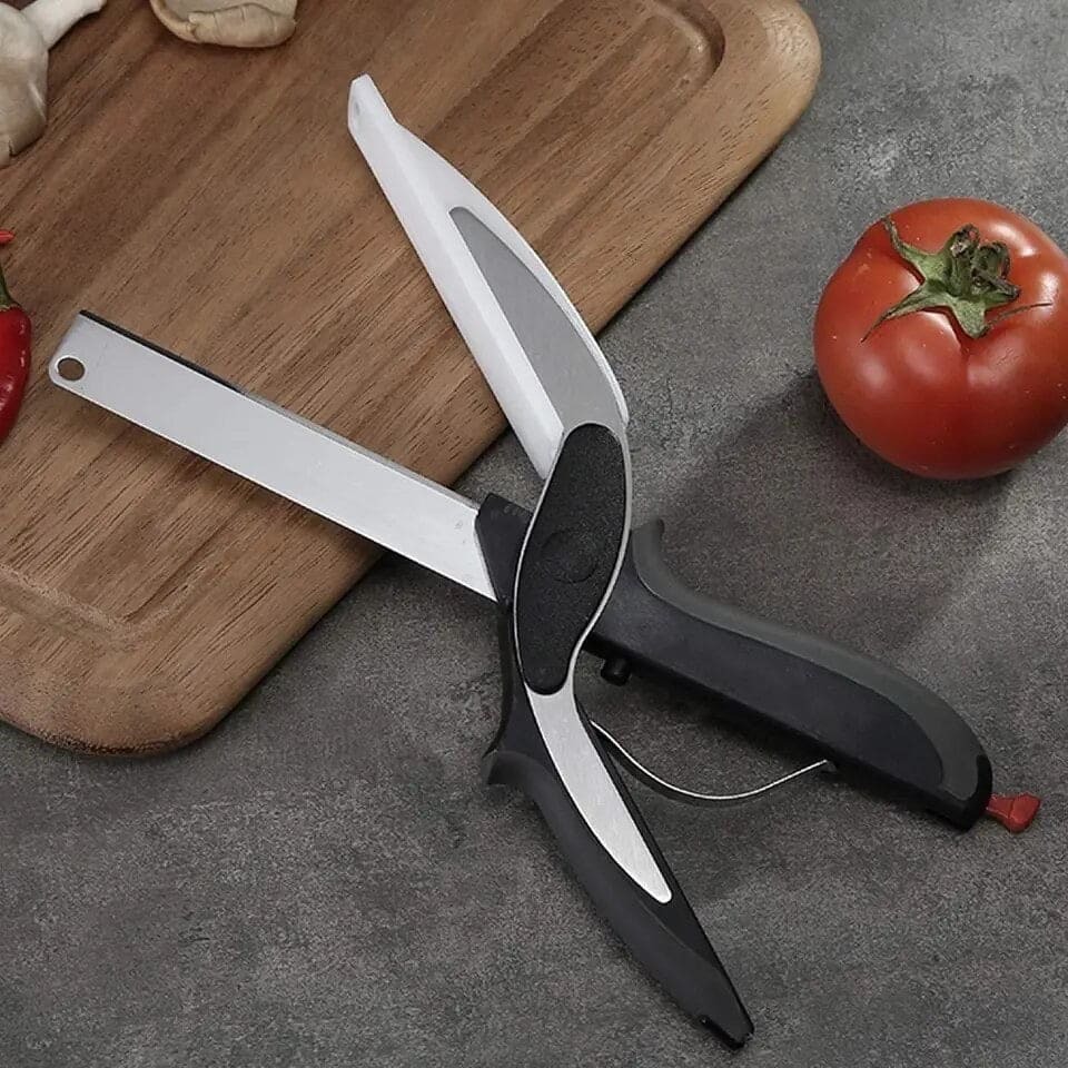 New Smart Clever Cutter Scissor 2 In 1 Cutting Board Utility Cutter Stainless Steel Outdoor Vegetable Knife Multi Function - Image 4