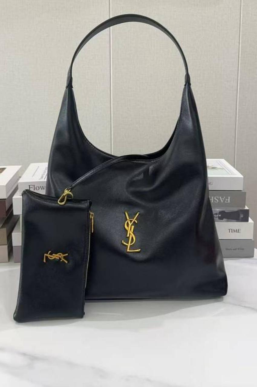 Luxury YSL Imported Tote Bag (Large Capacity) High-Quality Black Leather Shoulder Bag with Pouch | Premium Designer Bag( without box) - Image 4