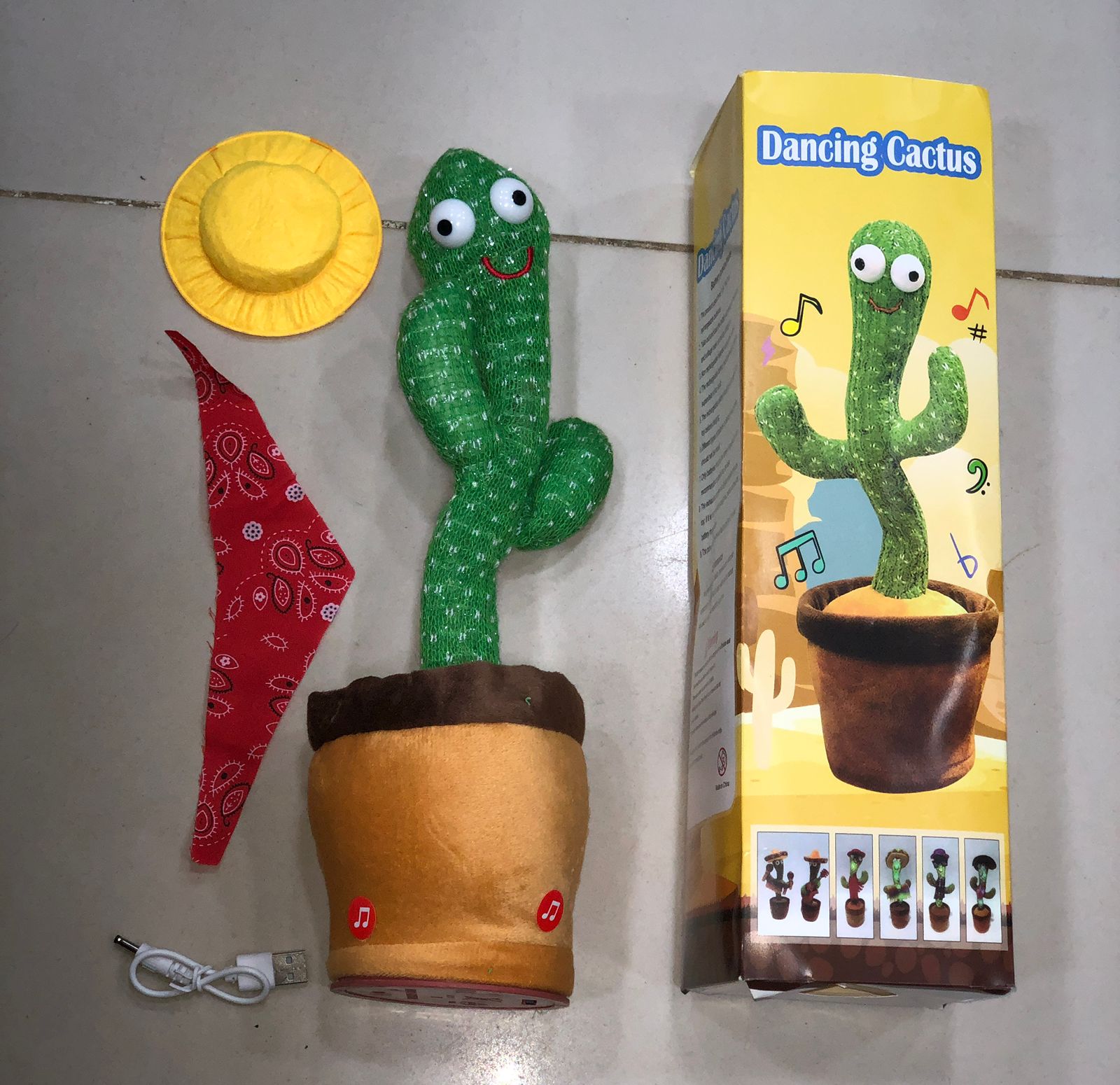 Dancing Cactus Toy Singing, Talking, Voice Recording Plush with USB Rechargeable Function Fun Educational Gift for Babies and Kids (Ages 6 Month & Up) - With Cap - Image 5
