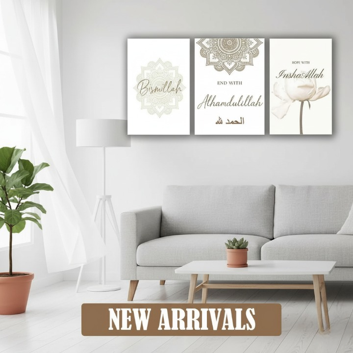 3-Piece Islamic Wall Art Frame Set Bismillah, Alhamdulillah & InshaAllah Quotes 8x11 Inch Modern Home Décor with Double Tape for Easy Mounting - Image 2