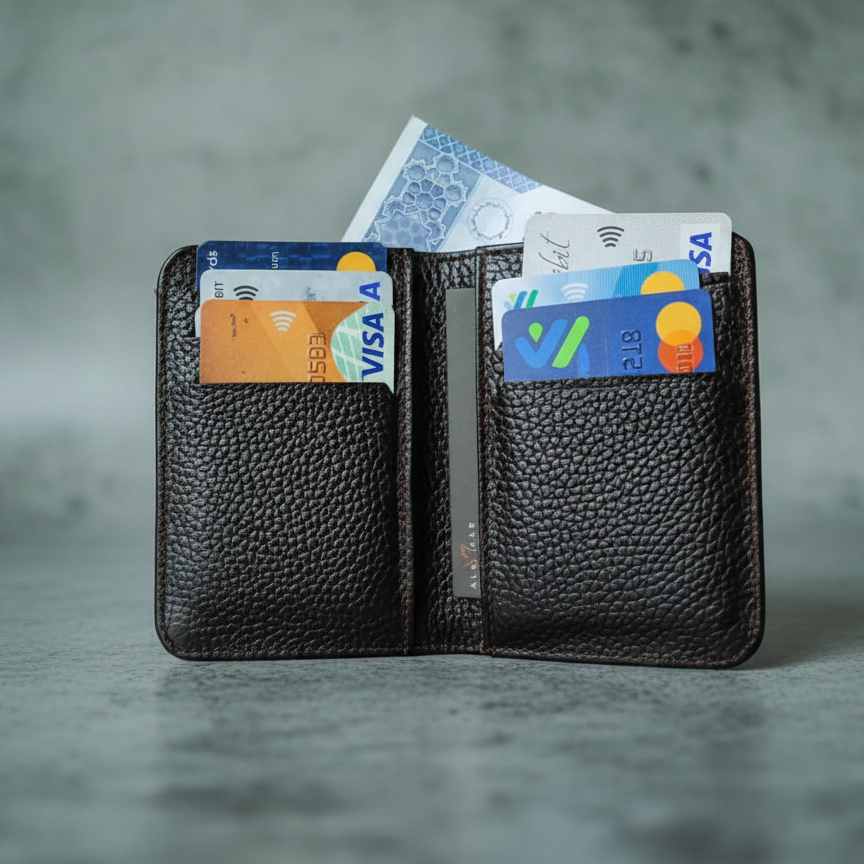 Unisex Slim Cow Leather Wallet Brown | Minimalist Bifold Card & Cash Holder - Image 3