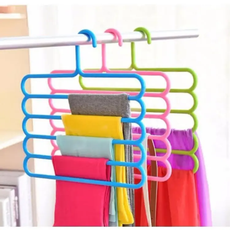 5 Layer Magic Hangers Hanger: Anti-Slip Multi-Purpose and Multi-Functional Magic Multiple Layer Trousers Hangers Hanger - Multifunction Pants Closet Belt Holder Rack S-Type 5 Layers Saving Space Hangers Hanger - Image 5