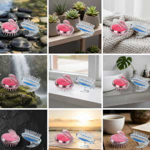 Hair Wash Brush & Scalp Massage Comb Anti-Dandruff Haircare Brush with Soft Silicone Bristles
