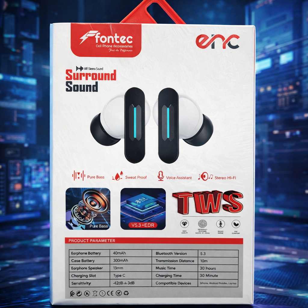 Fontec Winner TWS Wireless Earbuds Bluetooth 5.3 Gaming Earphones with ENC Noise Cancellation & Surround Sound - Image 2
