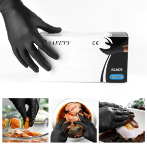 Safety Fine Black Nitrile Gloves  Powder-Free, Disposable  Box of 100