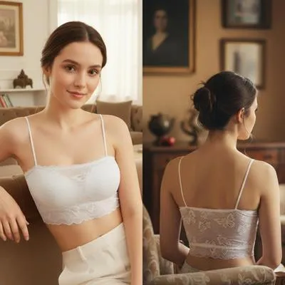 White Lace Padded Bra for Women with Adjustable Spaghetti Straps