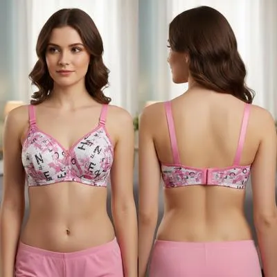Pink Printed Padded Bra for Women – Lightweight Malai Fabric - Image 2