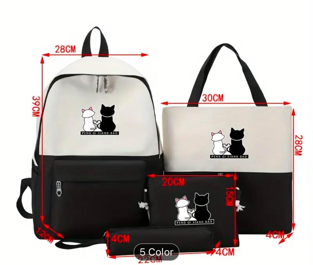 Cute Cat Print 5-in-1 School Bag Set for Girls Backpack, Handbag, Crossbody Pouch, Pencil Case & Lunch Bag Stylish Combo - Image 3