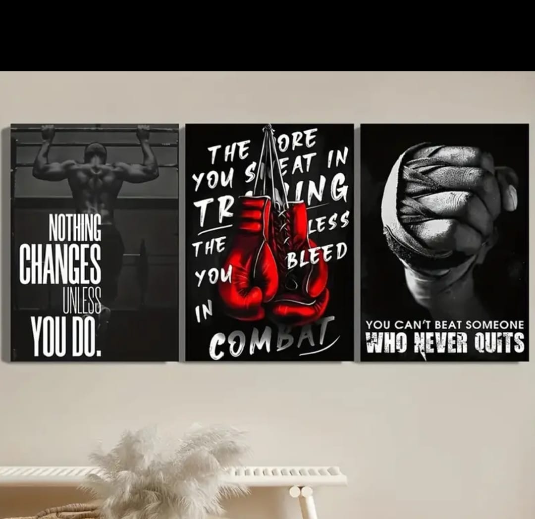 3-Piece Sports Wall Décor Boxing Motivational Quote Prints, Athletic Black & White Art (8x11 Inches Each) - Image 2