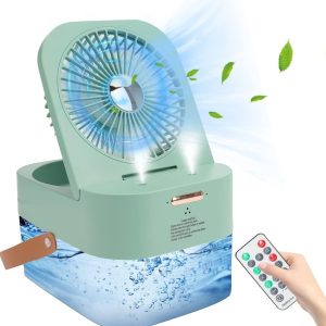 Mini Fan with Cool Mist, Portable Air Cooler, USB Table Fan, Desk Fan with 3 Wind Modes and Brightness Adjustment, Table Fan for Home, Office