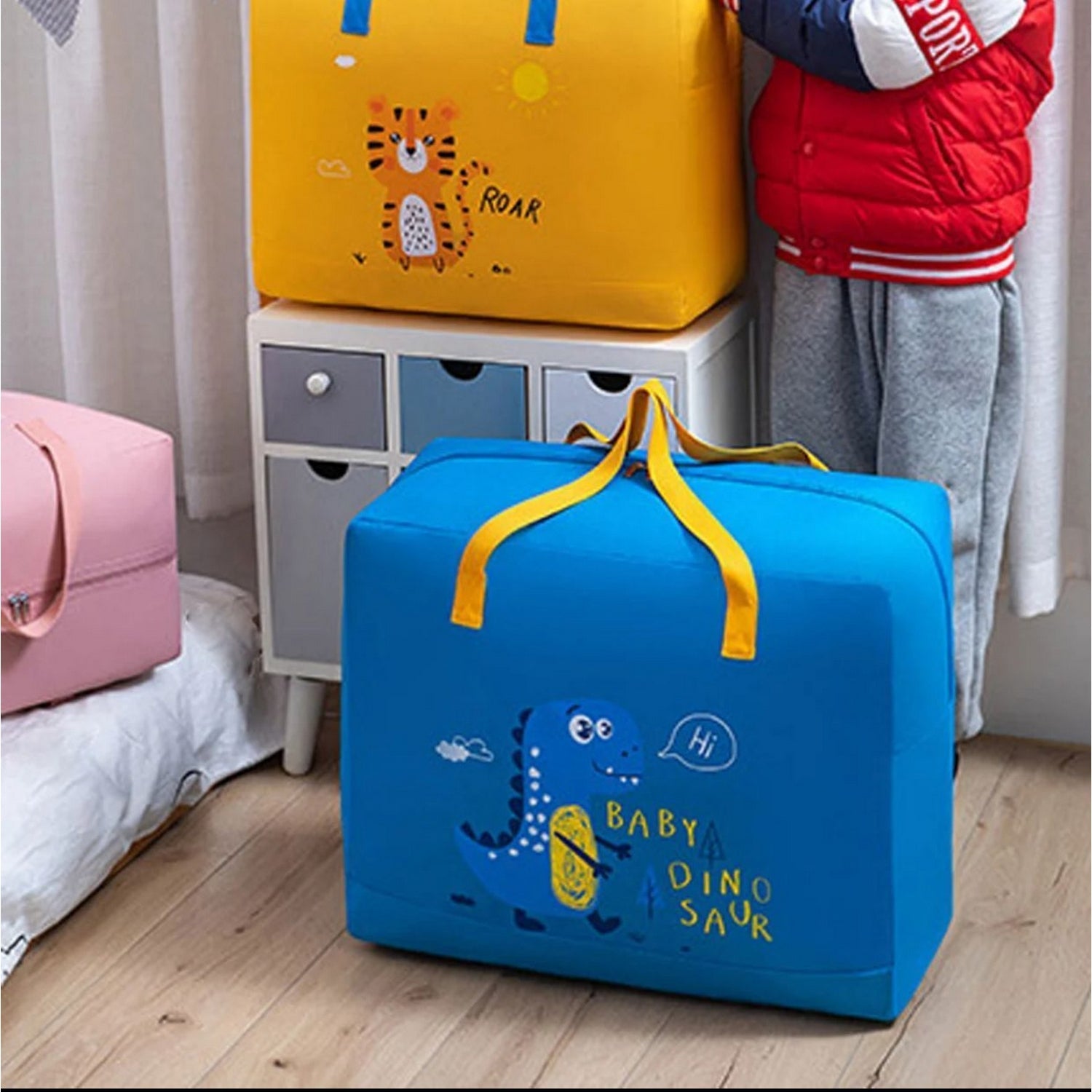 Adorable Baby Dinosaur-Themed Cloth Organizer and Storage Handbag Portable, Lightweight, and Multi-Functional Nursery Storage Solution for Baby Essentials, Toys, Diapers, and Clothes - Random Color - Image 5