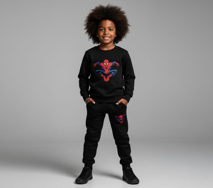 Kids Spider-Man Printed Black & Black Tracksuit Set - Image 3