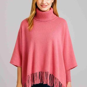 Winter Fleece Poncho with High Neck, Tassel Design & Adjustable Short Sleeves For Girls/Princess Free Sizes