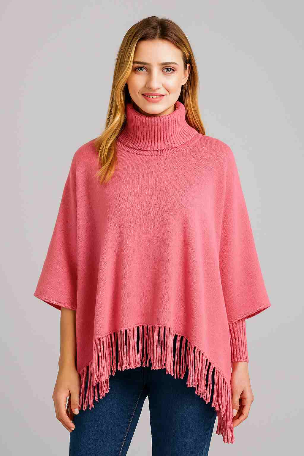 Winter Fleece Poncho with High Neck, Tassel Design & Adjustable Short Sleeves For Girls/Princess Free Sizes