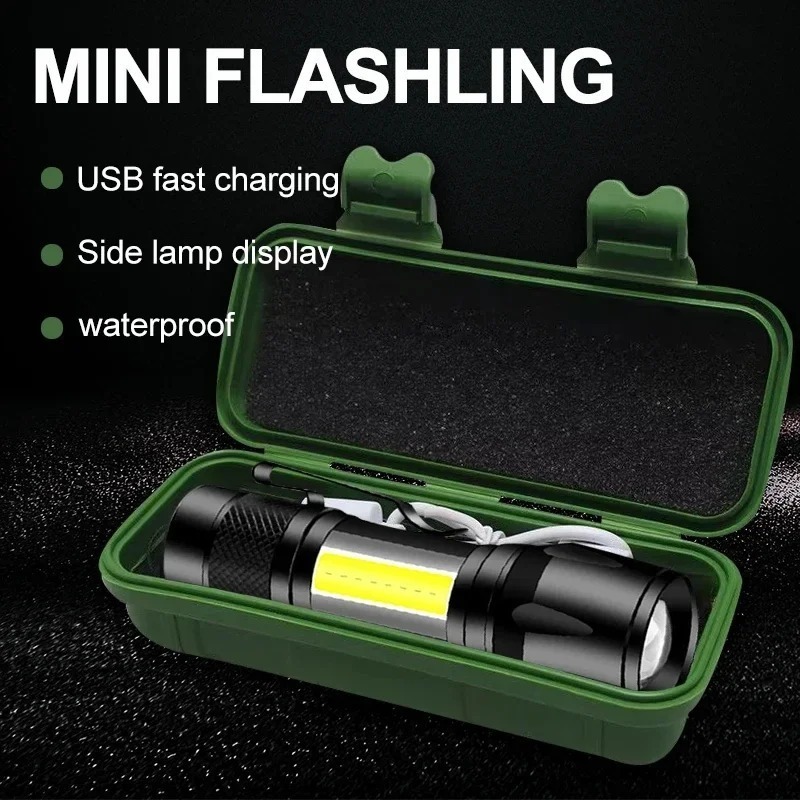 Portable LED Flashlight Mini Rechargeable Torch With Side Light & Waterproof Body - Image 3