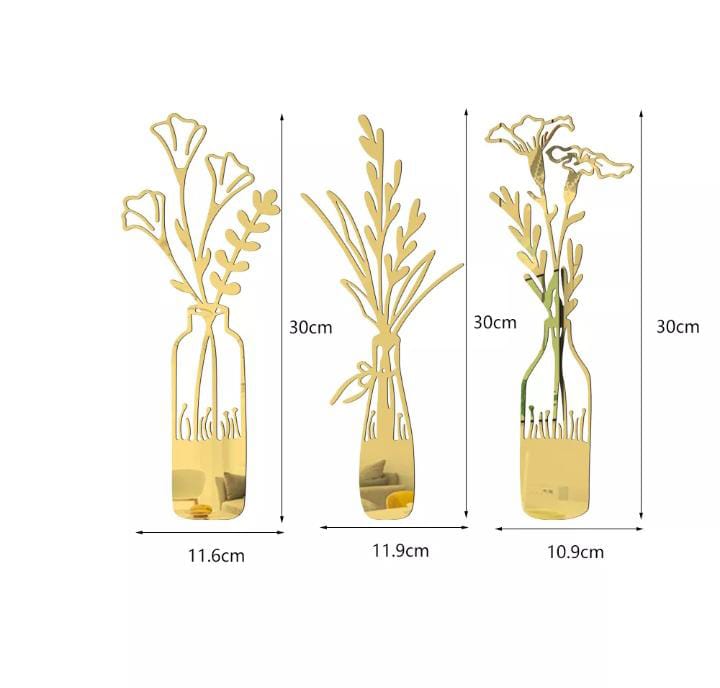 3 PCs Beautiful Acrylic Mirror Leaf Vase Wall Art Frame Modern Decorative Wall Frames for Living Room Bedroom - Image 3
