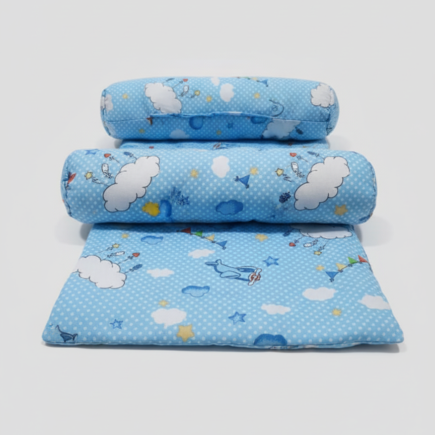 Baby Sleeping Bed Set With Pillow And Side Cushions Soft Cotton Fabric, Comfortable And Breathable Mattress For Newborns And Infants (Random Color) - Image 2