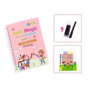 Sank Magic Practice Copybook Set  4 Pcs Reusable Handwriting Practice Books With 10 Refills for Kids with Magic Ink Technology