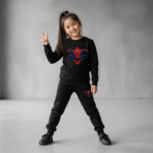 Kids Spider-Man Printed Black & Black Tracksuit Set