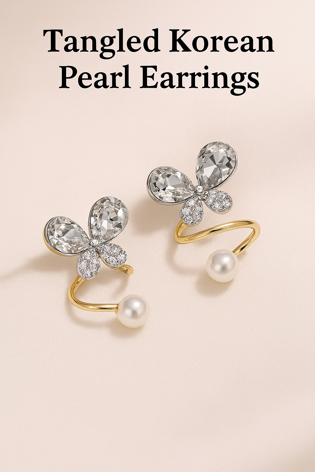 Tangled Korean Pearl Earrings Golden Silver (PQT-994)