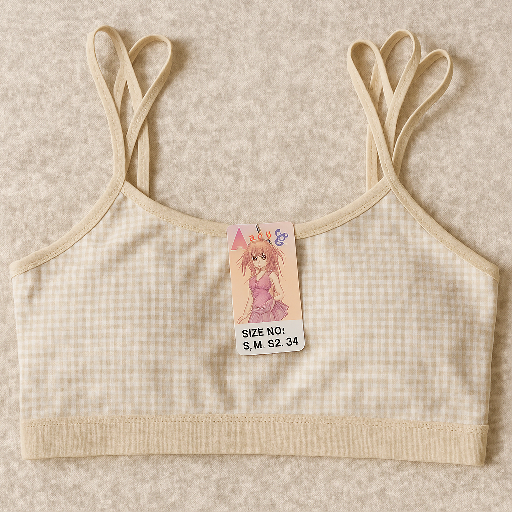 Dotted Style Soft Malai Bra for Girls Double Straps, Lightweight & Comfortable Non-Padded Bra (Beige) - Image 3
