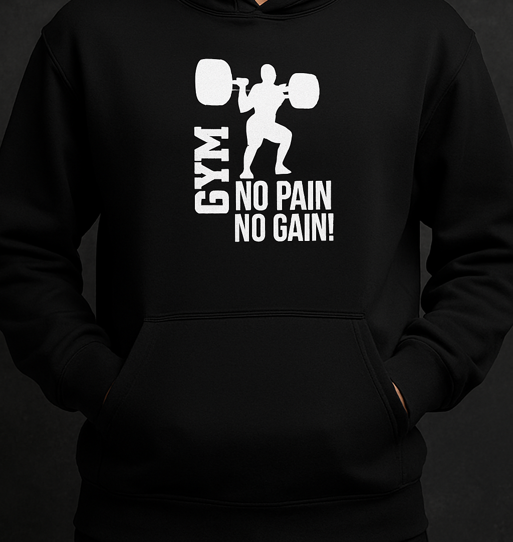 New Summer Collection Full Black Hoodie with GYM Print for Men and Boys Comfortable, Stylish & Casual Wear - Image 2