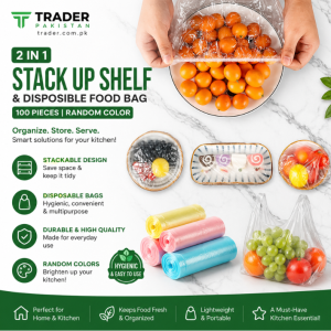 2-in-1 Stack-Up Shelf + 100 Disposable Food Bags!