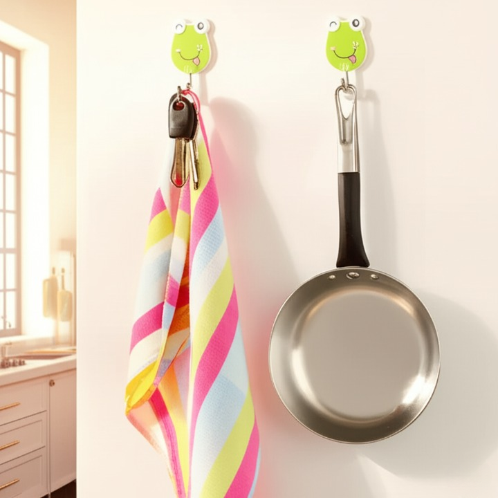 Pack Of 3 Self Adhesive Wall Hooks Waterproof Cartoon Sticky homes for Home & Kitchen | Heavy Duty Multipurpose Storage Hooks | Easy No-Drill Installation | Strong Adhesive for Glass, Wood, Plastic, Stainless Steel | (Random Color) - Image 2