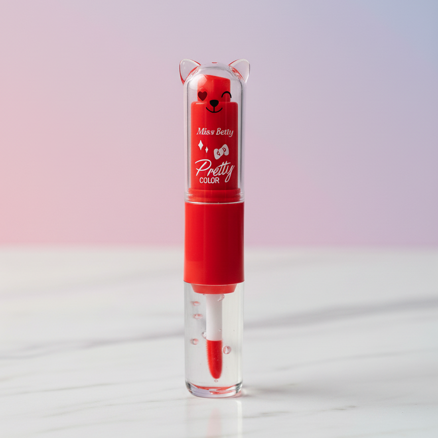 2 in 1 Cute Lip Balm + Lip Oil Moisturizing, Glossy & Nourishing Lip Care | Available in Yellow, Red, Pink, Dark Pink, Purple & Sky Blue - Image 3