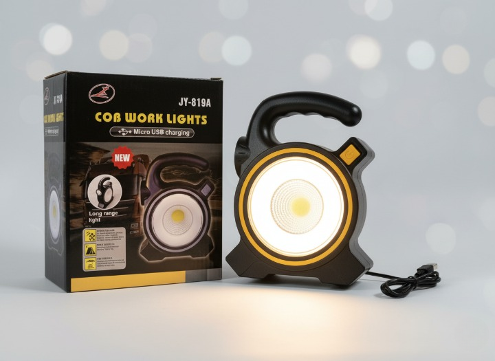COB LED Work Light JY-819A Rechargeable Portable Torch with Micro USB Charging, Ultra-Bright Illumination & Durable Design for Home, Car & Outdoor Use - Image 2