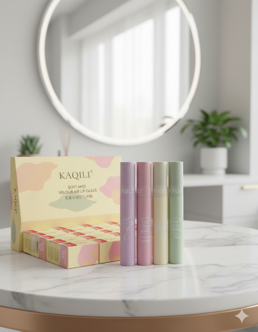 Kaqili Soft Mist Lipgloss Velour Air Lip Glaze, Lightweight Matte Finish, Long-Lasting Hydration & Smooth Texture Shades 1, 2, 3, 4 - Image 3