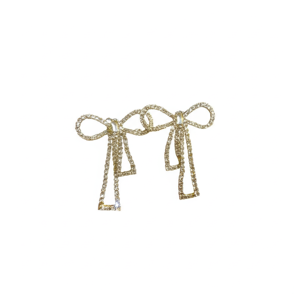 PQT-985 Touch Of Glamour To Your Look With These Bow Shape Zircon Korean Earrings Color Golden - Image 2