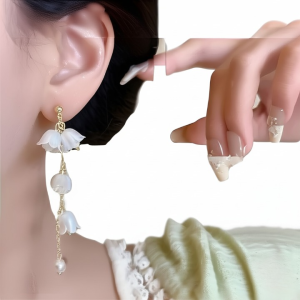 Pearl Korean Flower Earrings for Women Elegant White Floral Design with Classic Pearl Detailing | AWJ-998