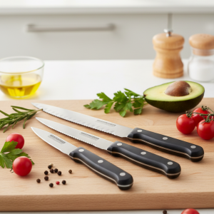 3-Piece Kitchen Knives Set Black | Non-Stick Coating, Ergonomic Anti-Slip Handles, Perfect for Chopping, Slicing & Dicing | Dishwasher Safe