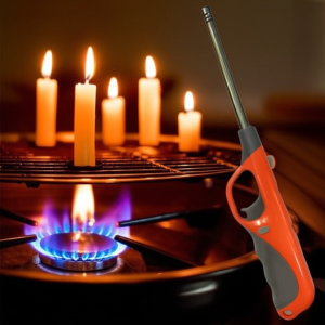 Electronic Refillable Gas Lighter for Kitchen, Stove, Candle, Camping, and Outdoor Use  Durable Butane Ignition with Easy Refill Design, Portable and Eco-Friendly Multipurpose Flame Lighter for Cooking, Grills, Fireplaces, and Travel (Random Color)